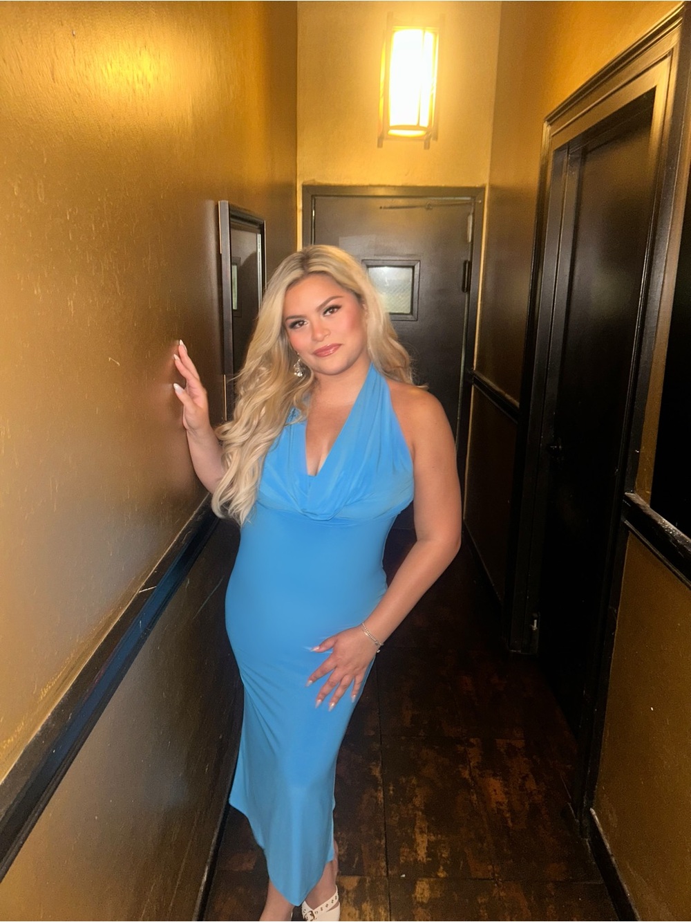 Aritzia Sky-Blue Halter Midi Dress